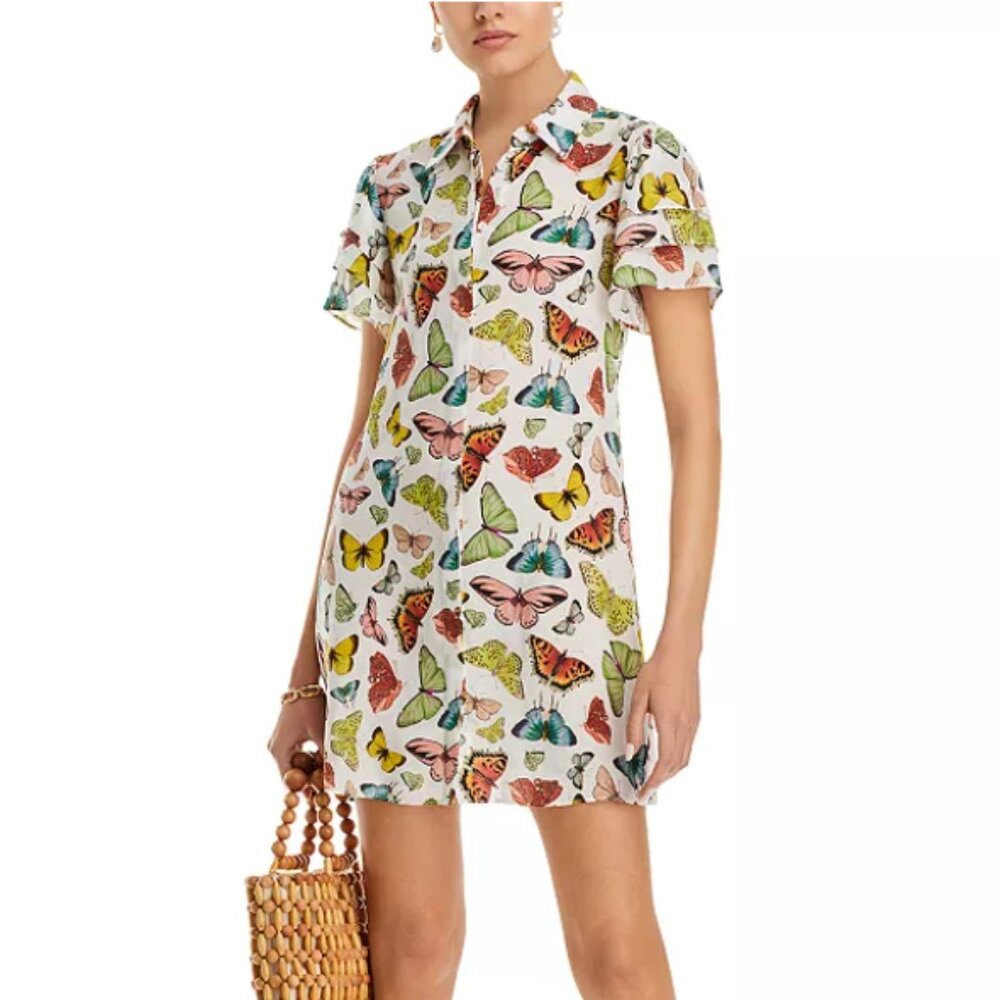 Alice + Olivia Boundless Butterfly Jem Short-Sleeve Shirtdress Size Small